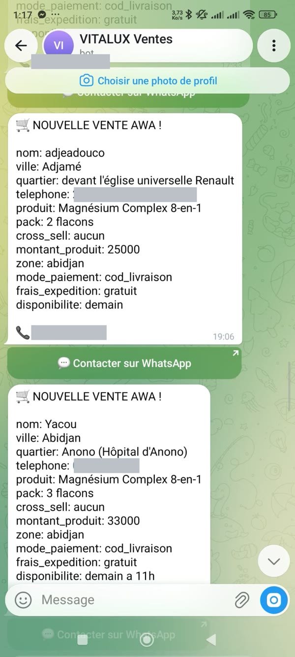 Alerte de commande prise par l'agent